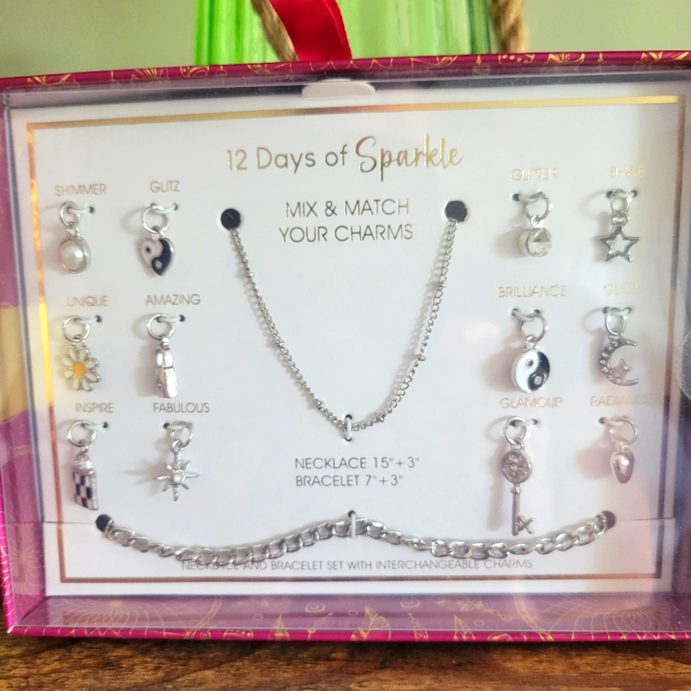 12 Days of Sparkle Charm Necklace and Bracelet Set